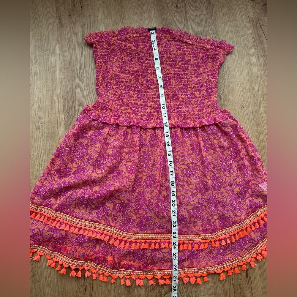 Ramy Brook Smocked Strapless Boho Tassel Swim Cover Up Dress S - Picture 7 of 7